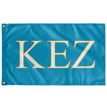 Load image into Gallery viewer, Kappa Epsilon Zeta Sorority Flag - Cyan, White &amp; Light Gold