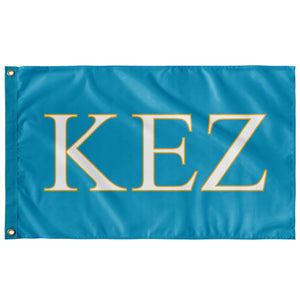 Kappa Epsilon Zeta Sorority Flag - Cyan, White & Light Gold