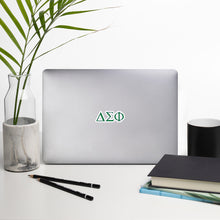 Load image into Gallery viewer, Delta Sigma Phi Greek Letters Sticker - Nile Green &amp; Royal Purple