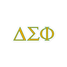 Load image into Gallery viewer, Delta Sigma Phi Greek Letters Sticker - Desert Gold &amp; Nile Green