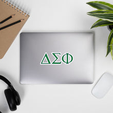Load image into Gallery viewer, Delta Sigma Phi Greek Letters Sticker - Nile Green &amp; Royal Purple