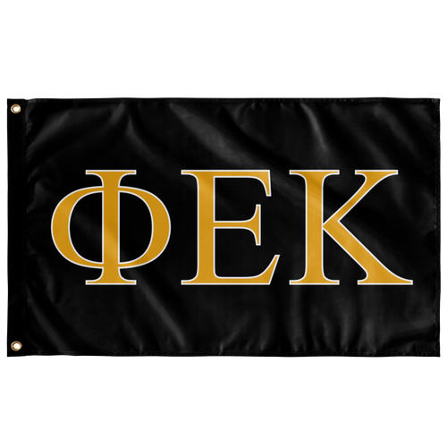 Phi Epsilon Kappa Greek Flag - Black, Light Gold & White