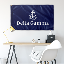 Load image into Gallery viewer, Delta Gamma Sorority Flag - Small Scale Logo Blue &amp; White