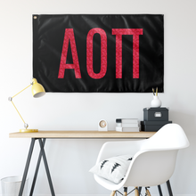 Load image into Gallery viewer, Alpha Omicron Pi Sorority Letters Flag - Black &amp; Cardinal Roses