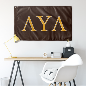 Lambda Upsilon Lambda Fraternity Flag - Chocolate Brown, Light Gold & White