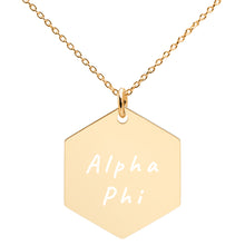 Load image into Gallery viewer, Alpha Phi Engraved Silver Hexagon Necklace
