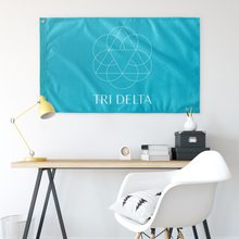 Load image into Gallery viewer, Tri Delta Vertical Logo Sorority Flag - Bright Blue &amp; White