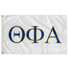 Load image into Gallery viewer, Theta Phi Alpha Sorority Flag - White, Navy &amp; Goldenrod