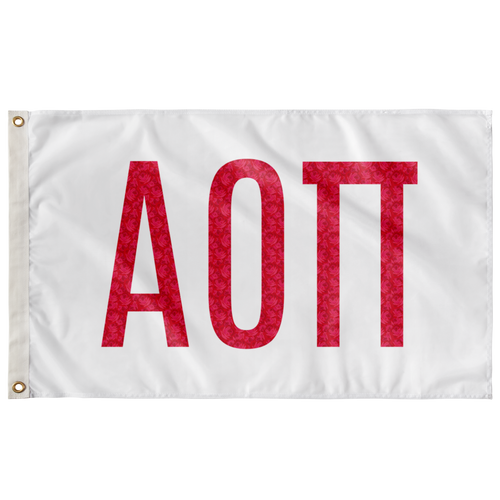 Alpha Omicron Pi Sorority Letters Flag - White & Cardinal Roses