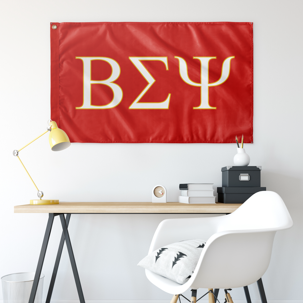 Beta Sigma Psi Fraternity Flag - Cardinal Red, White & Gold