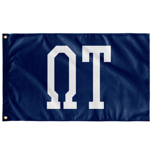 Omega Tau Collegiate Block Greek Flag - Royal & White