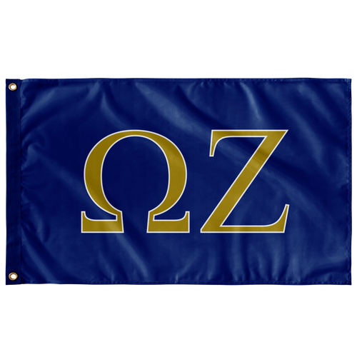 Omega Zeta Fraternity Flag - Royal, Light Old Gold & White