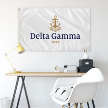 Load image into Gallery viewer, Delta Gamma Sorority Flag - Logo White DG Navy Cable Bronze