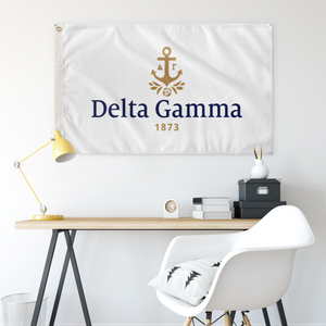 Delta Gamma Sorority Flag - Logo White DG Navy Cable Bronze