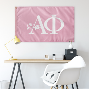 Alpha Phi Full Letters Sorority Flag - Light Pink & White