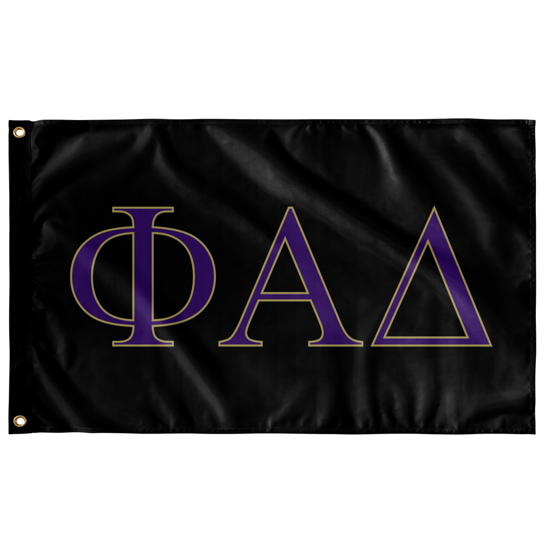 Phi Alpha Delta Fraternity Flag - Black, Purple & Vegas Gold