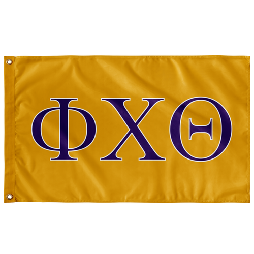 Phi Chi Theta Custom Fraternity Flag - Gold, Purple & White