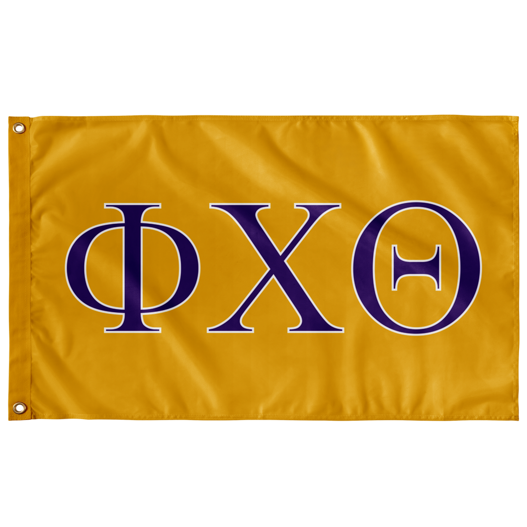 Phi Chi Theta Custom Fraternity Flag - Gold, Purple & White