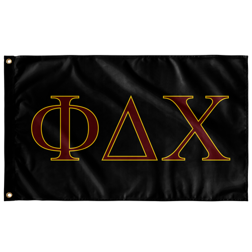 Phi Delta Chi Fraternity Flag - Black, Foliage Rose & Maize