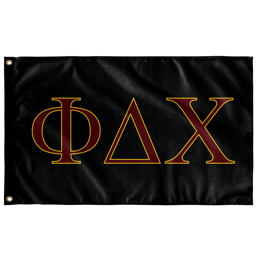 Phi Delta Chi Fraternity Flag - Black, Foliage Rose & Maize