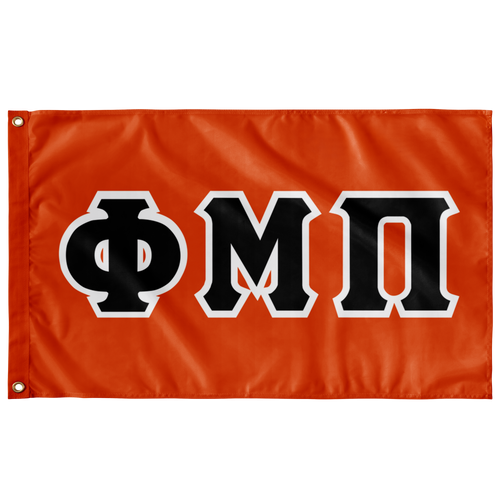 Phi Mu Pi Greek Block Flag - Orange, Black & White