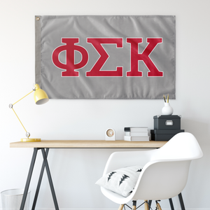Phi Sigma Kappa Wall Flag - Silver and Red - Greek Gifts