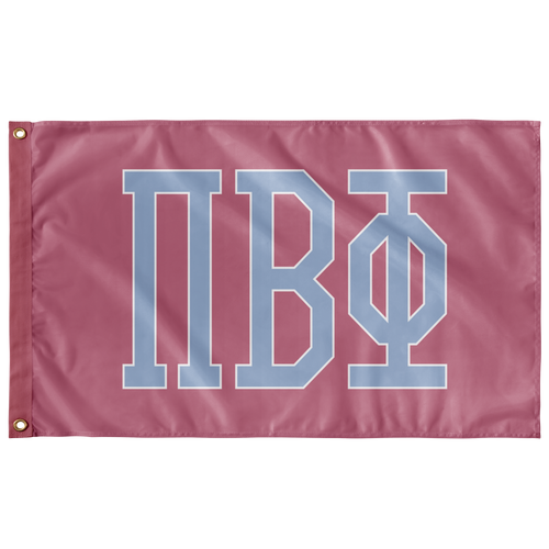Pi Beta Phi Collegiate Block Greek Flag - Rose, Heritage Blue & White