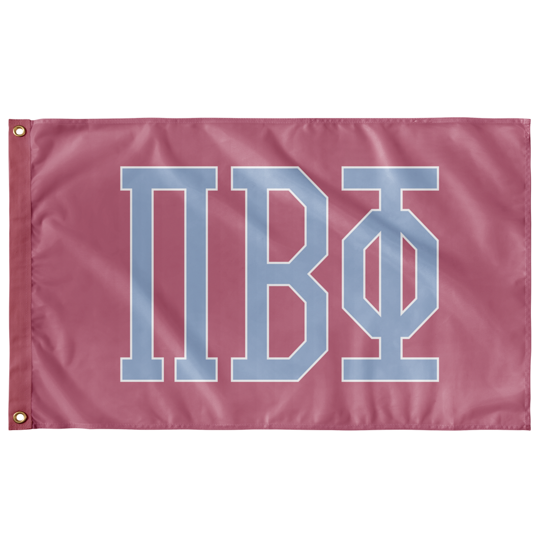 Pi Beta Phi Collegiate Block Greek Flag - Rose, Heritage Blue & White