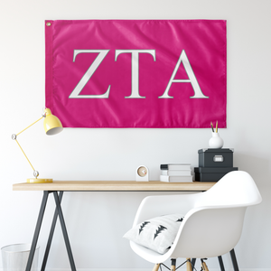 Zeta Tau Alpha Sorority Flag - Bright Pink, White & Silver