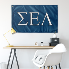 Load image into Gallery viewer, Sigma Epsilon Lambda Fraternity Flag - Colonial Blue, White &amp; Black