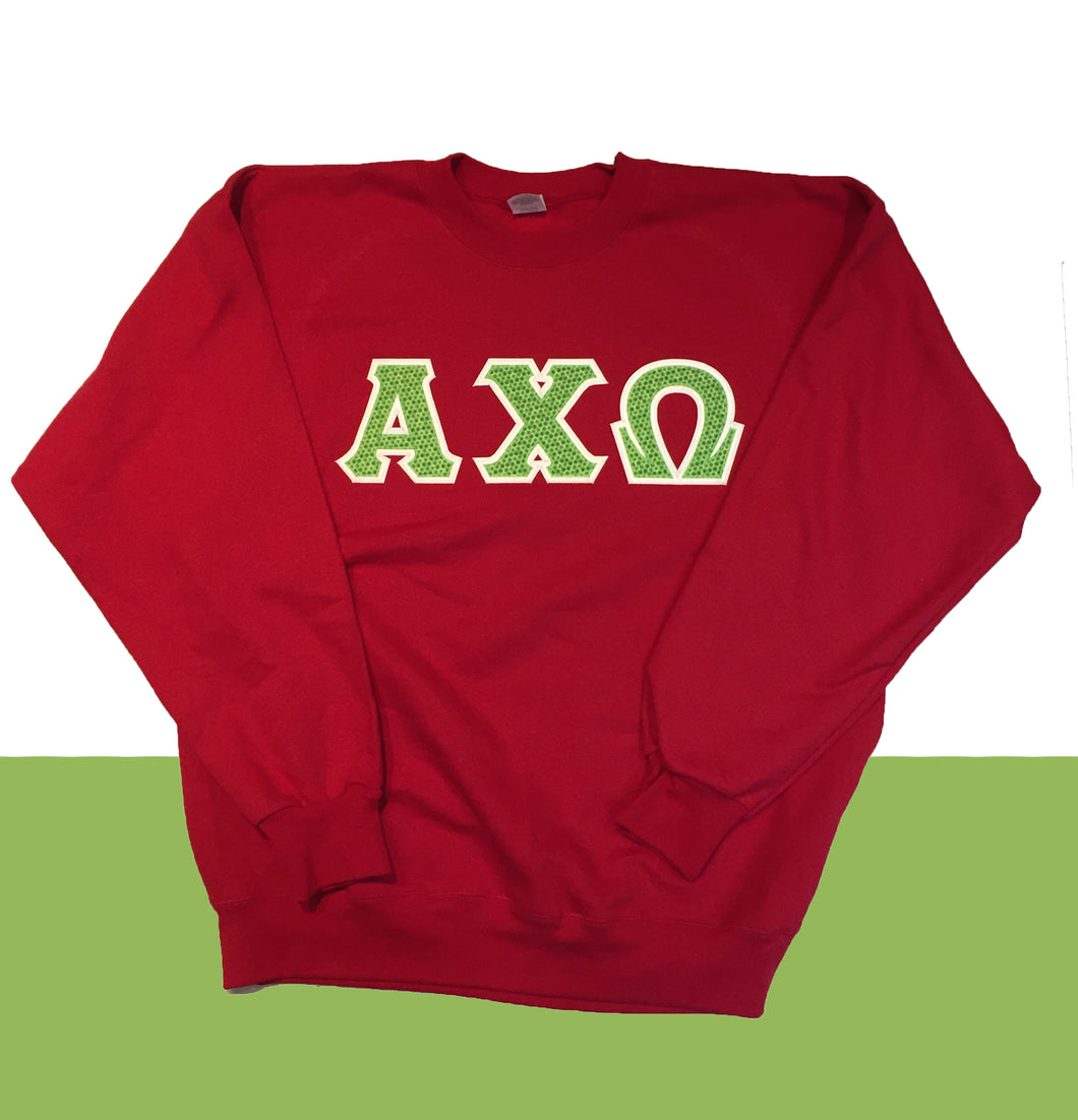 Alpha Chi Omega Sorority Sweatshirt With Hip Hop Green Stitch Letters