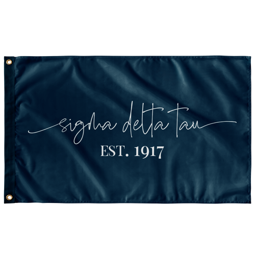 Sigma Delta Tau Sorority Script Flag - Azure Blue & White