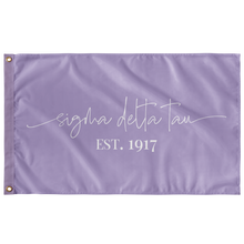 Load image into Gallery viewer, Sigma Delta Tau Sorority Script Flag - Lavender &amp; White