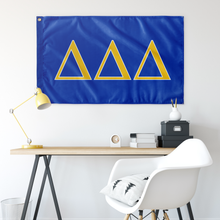 Load image into Gallery viewer, Delta Delta Delta Sorority Flag - Cerulean Blue, Gold &amp; White