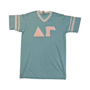 Delta Gamma Sorority Jersey Shirt With Pink Stitch Letters