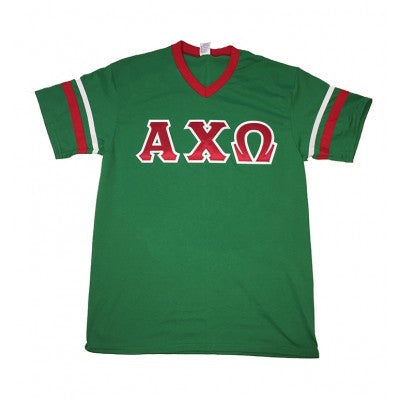 Alpha Chi Omega Sorority Jersey Shirt With Red & White Stitch Letters