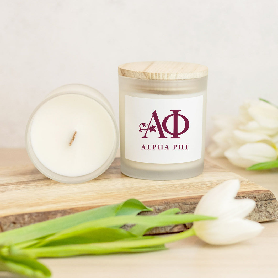 Alpha Phi Frosted Glass Hand Poured Scented Candle