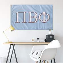 Load image into Gallery viewer, Pi Beta Phi Sorority Flag - Oxford Blue, White &amp; Foliage Rose