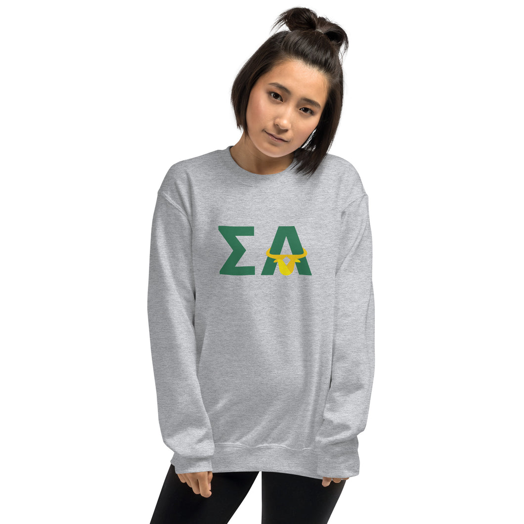 Sigma Alpha Green Letters With Bull Sorority Sweatshirt