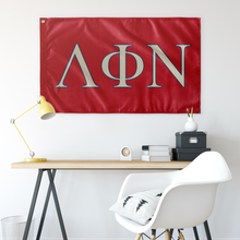 Load image into Gallery viewer, Lambda Phi Nu Fraternity Flag - Red, Ivory &amp; Colonial Blue