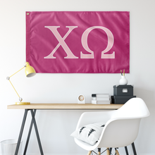Load image into Gallery viewer, Chi Omega Sorority Flag - Barbie Pink, Pink &amp; White