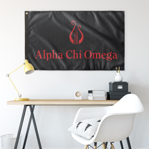 Alpha Chi Omega With Lyre Sorority Flag - Ebony & Scarlet