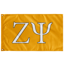 Load image into Gallery viewer, Zeta Psi Fraternity Letter Flag - Zeta Psi Gold. Pure White &amp; Pure Black