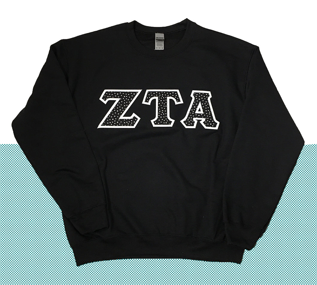 Zeta Tau Alpha Sweatshirt With Black & White Dots Stitch Letters