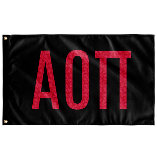 Alpha Omicron Pi Sorority Letters Flag - Black & Cardinal Roses