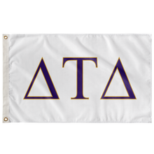 Load image into Gallery viewer, Delta Tau Delta Fraternity Flag - White, Explorer Purple &amp; Explorer Gold