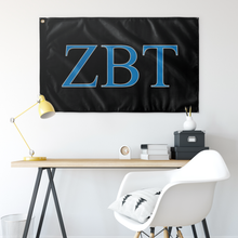Load image into Gallery viewer, Zeta Beta Tau Fraternity Flag - Black, Turquoise &amp; White