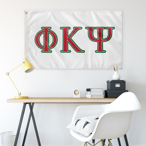 Phi Kappa Psi Greek Letters Flag - White, Red, White & Green